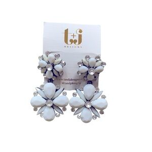 T & J Designs Floral Drop Earrings Women Color White